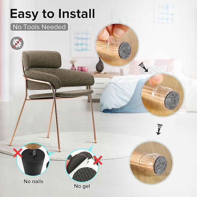24PCS Upgraded Silicone Chair Leg Floor Protectors for Hardwood Floors, Furniture Sliders for Chair Legs, Felt Bottom Furniture Pads, Anti-Slip Round & Square Cap Covers to Prevent Scratches and Reduce Noise