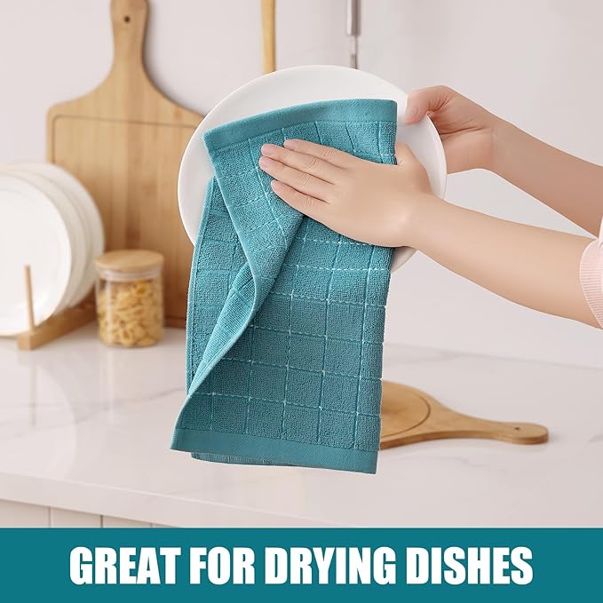 Homaxy 100% Cotton Terry Kitchen Dish Cloths, Ultra Soft and Absorbent Dish Towels for Kitchen, Suitable for Drying and Washing Dishes, 6 Pack, 12 x 12 Inches, Lake Blue