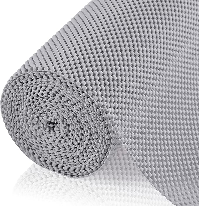 Shelf Liner for Kitchen Cabinet, Drawer Liners Non Slip Non Adhesive Thick Mat, Breathable Dresser Pantry Bathroom Protector, Grey, 18" x 240"