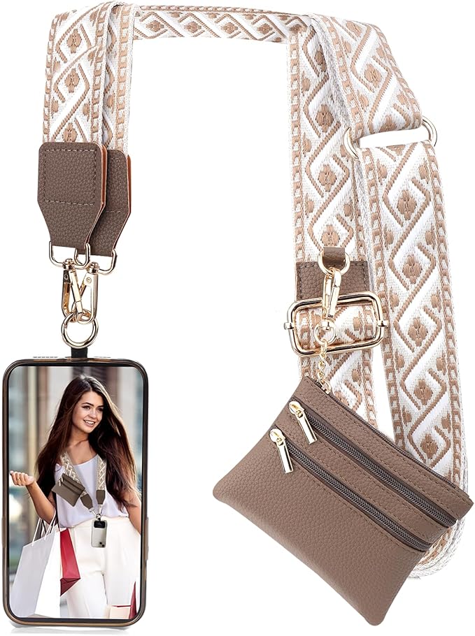 XANGNIER Clip and Go Strap for Phone with Wallet Crossbody, Phone Strap with Zippered Wallet, Adjustable Anti Theft Cellphone Lanyard for Women, Cellphone Chain Accessories,Multicolor 5