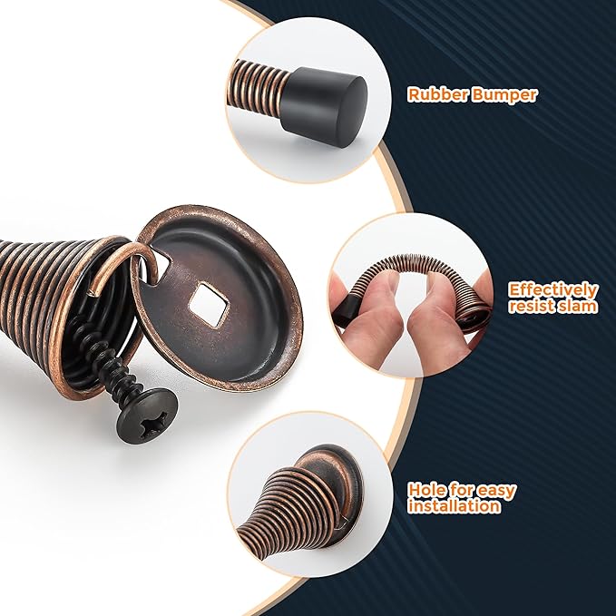 Ravinte Door Stoppers, 30 Pack Spring Door Stops with Rubber Bumper, Oil Rubbed Bronze Door Stoppers for Bottom of Door