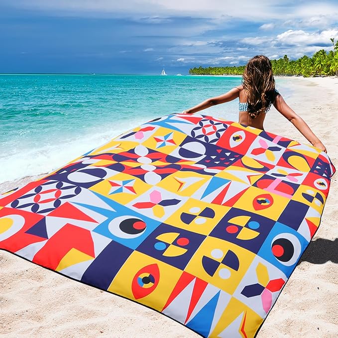 Beach Blanket Waterproof Sandproof Extra Large Beach Mat 79" X 83"/120"x108" for 1-8 Adults Quick Drying Durable Outdoor Picnic Mat for Beach Travel Camping Hiking