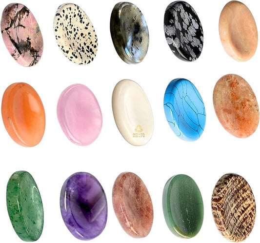 Pack of 12 Worry Stones Bulk Set – Wholesale Bulk Crystal Thumb Worry Stone for Anguish, Stress – Relaxing and Soothing Balance Stones for Meditation – Healing Stones and Crystals for Women and Men