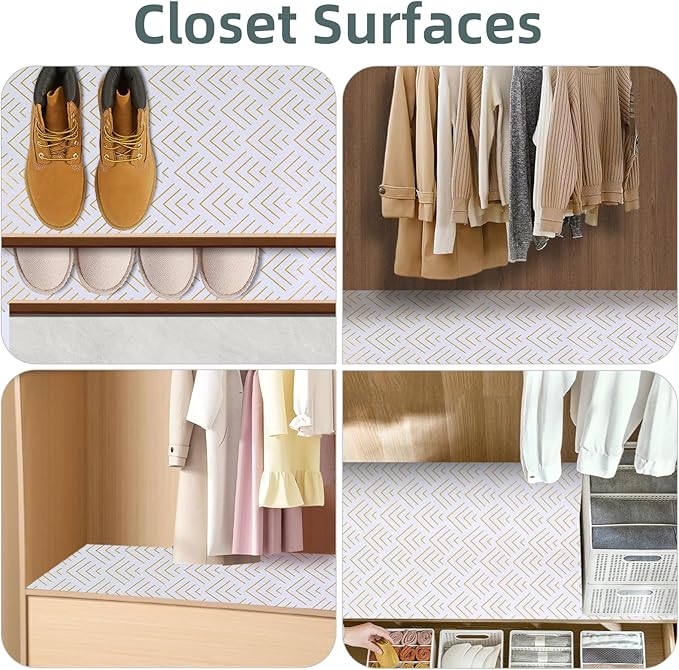 Shelf Liner for Kitchen Cabinets Non Adhesive Drawer Liner Non-Slip Thickened Shelf Liner Paper Strong Easy to Clean for Tool Box Refrigerator with Knife and Tape Measure, Gold Arrow, 23.6in x 39.37FT