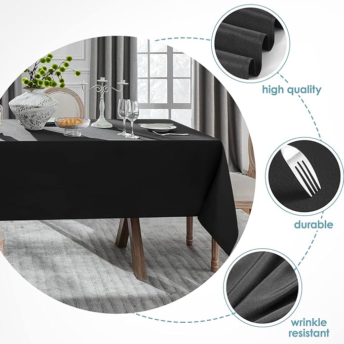 VidaFete Tablecloth 60 * 120inch 2-pack Rectangle Table Cloth Polyester, Stain Wrinkle Resistant Dining Table Cover for Kitchen Dining Party Wedding Rectangular Tabletop Buffet Decoration (Black)