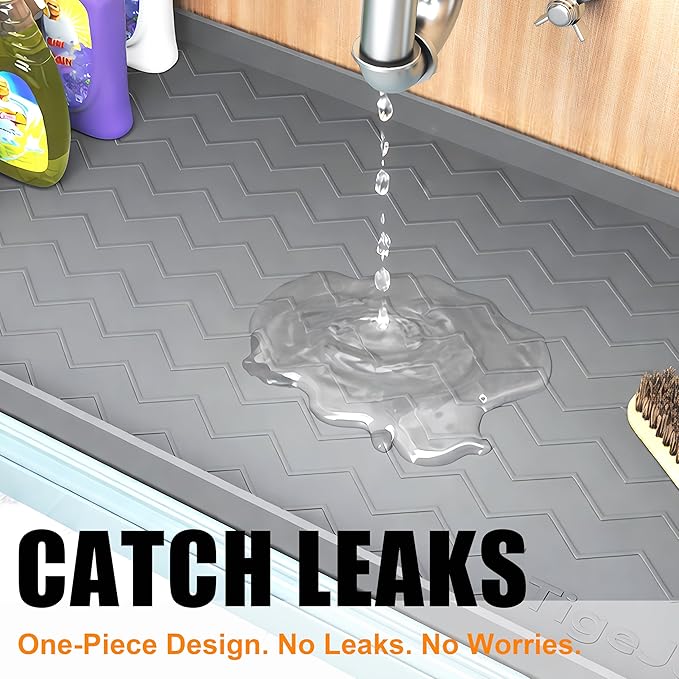 TigeJoy 34" x 19" Under Sink Mats for Kitchen Waterproof, Leak-Proof Silicone Mat Sink Protector and Cabinet Liner, Kitchen Essentials Organizer and Storage, Boot or Shoe Tray, Pet Feeding Mat