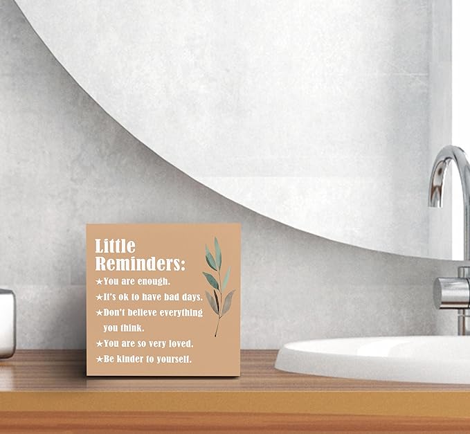 SRADMO Inspirational Little Reminders Wood Box Sign Desk Decor, Inspirational Desk Decor, College Motivational Positive Affirmation Gifts Box Sign For Office Home Dorm Tabletop Decoration(Orange)