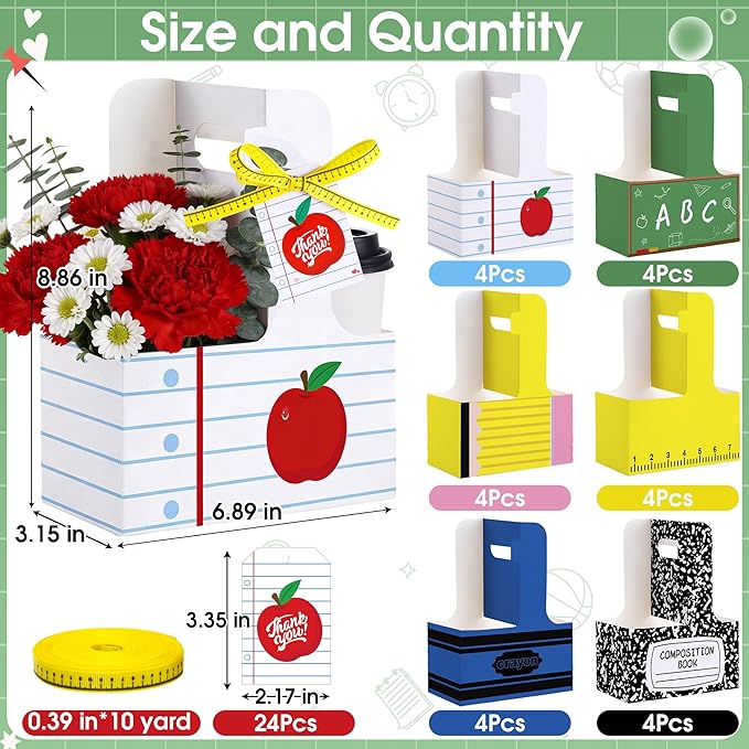 24 Pcs Teacher Appreciation Gifts in Bulk 2 Cup Drink Carrier with Tag Handle Teacher Gifts Cup Carriers Disposable Cardboard Back to School Gifts Cup Holders for Graduation Retirement Favors
