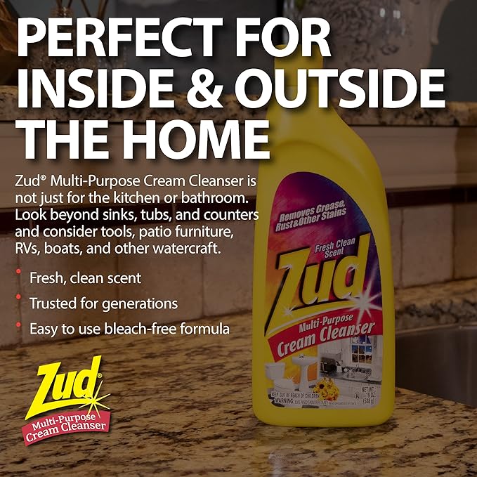 Zud Cream Cleanser (2-Pack) - Ultimate Bathroom Cleaner/Bleach-Free Formula for Shiny Surfaces/Removes Rust, Hard Water Stains, & Grime/Best for Countertops, Bathrooms, Marble, and More (530019)