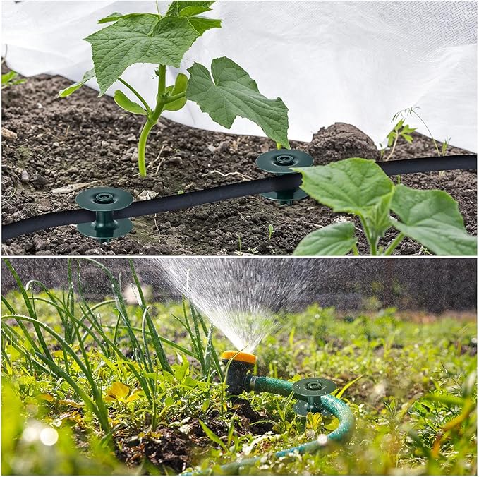 Chumia 2 Pieces 10 Inch Garden Hose Guide Spike, Zinc Coated Rustproof Heavy Duty Metal Stake, Sturdy Top, Keeps Garden Hose Out of Flower Beds, Guard for Yard Plant Protection (Dark Green)