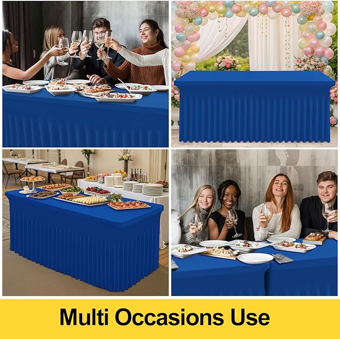 Smiry Spandex Tablecloth 2 Pack, Elastic Fitted Stretch Tablecloth for 4FT Rectangle Tables, Waterproof Washable Table Cover Skirt for Outdoor, Wedding, Banquet & Parties (Blue, 48Lx30Wx30H Inch)