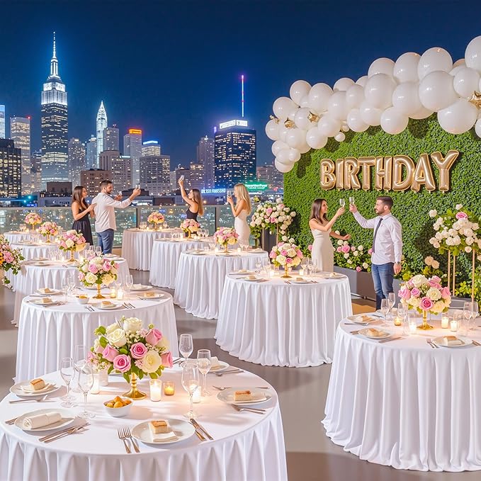 White Round Tablecloth 90in Reusable Washable Polyester White Round Table Cloth for Wedding Birthday Party Bridal Shower Circle Table Cover Kitchen Dining Buffet Restaurant Cake Banquet Decorations