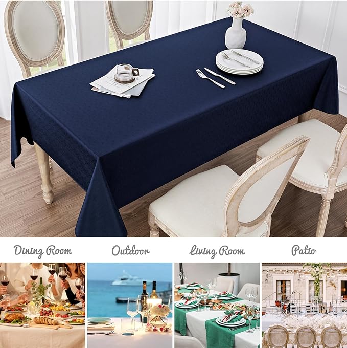 Rectangle Tablecloth Waterproof 60x144 inch Linen Textured Table Cloth Stain and Wrinkle Resistant Washable, Decorative Fabric Table Cover for Dining, Party and Camping, Navy Blue