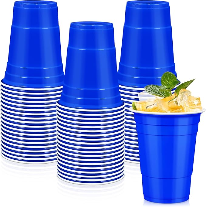 LANLISA 50 Dark Blue Plastic Cups, 16 oz Disposable Cups, Drinking Cups For Birthday Party, Graduation, 4th of July Patriotic, Veterans Day
