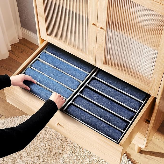 Foldable Closet Organizer with Handles - 6 Pack Fabric Wardrobe Dividers for Clothes Storage Jeans, Pants, Sweaters, T-Shirts, Black