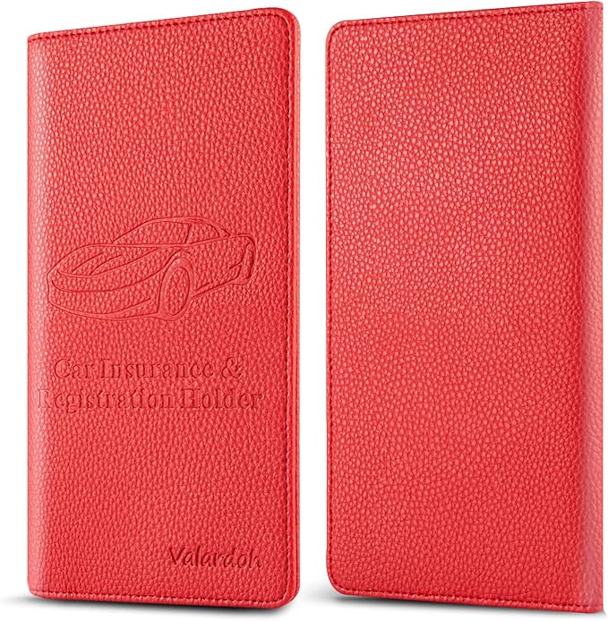 Valardoh Premium Car Registration and Insurance Card Holder, Car Document Holder for Cards, Driver License & other Essential Documents (Red)