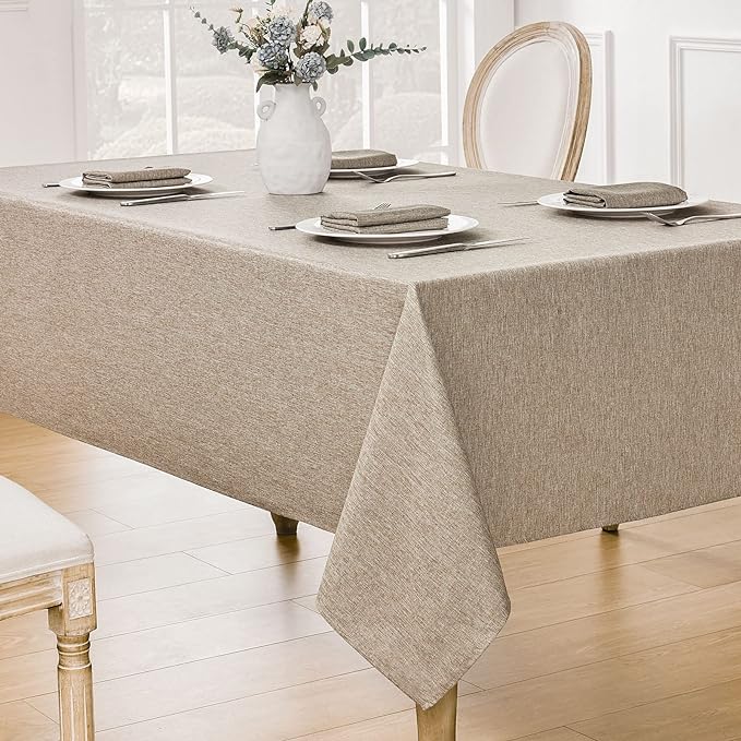 Rectangle Tablecloth Linen Textured Waterproof & Stain Resistant Table Cloth Wrinkle Free Decorative Fabric Farmhouse Table Cover for Dining/Party/Buffet/Wedding, 60 x 104 Inch, Mocha