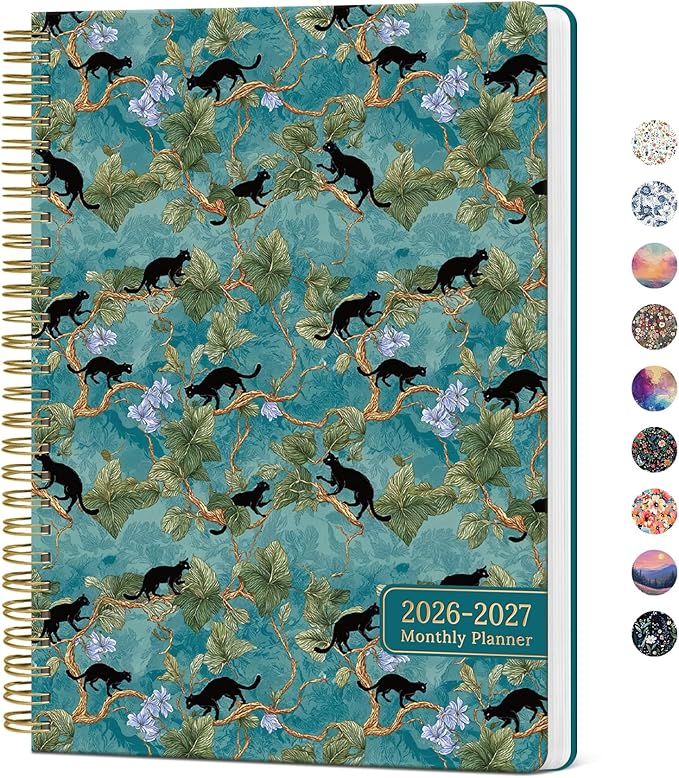 Monthly Planner 2026-2027, 2 Year Months Calendar Planner 2026-2027, Runs from January 2026 - December 2027, 7" x 10", 24 Months, Perfect for School Office Home Planning - Cats in Vine