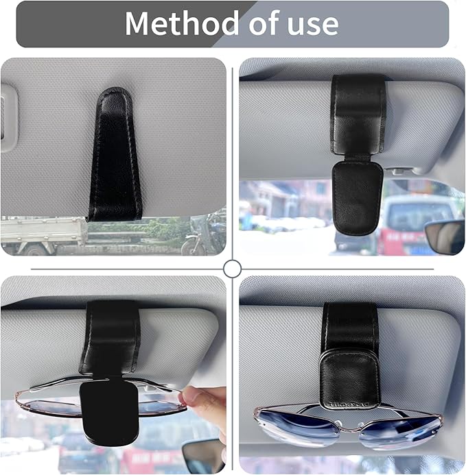 2 Pack Sunglass Holder Organizer Clip for Car Visor (Double Black)