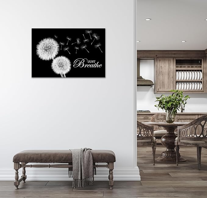 SKASNFAI Zen Wall Decor Motivation Dandelion Just Breathe Canvas Print Artwork Motivation Positive Wall Art for Inspirational Quotes Yoga Room (28L x 44W)