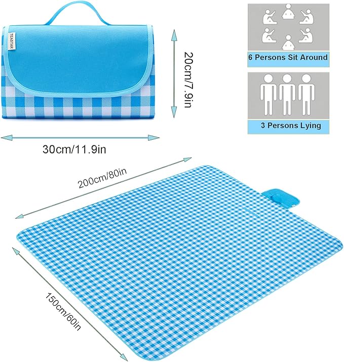 Beach Blanket Waterproof Sandproof Extra Large Beach Mat Sand Free Picnic Blanket Waterproof Foldable Large Outdoor Blanket with Carrying Strap for Grass, Sand, Camping, Hiking, Travel, Festival