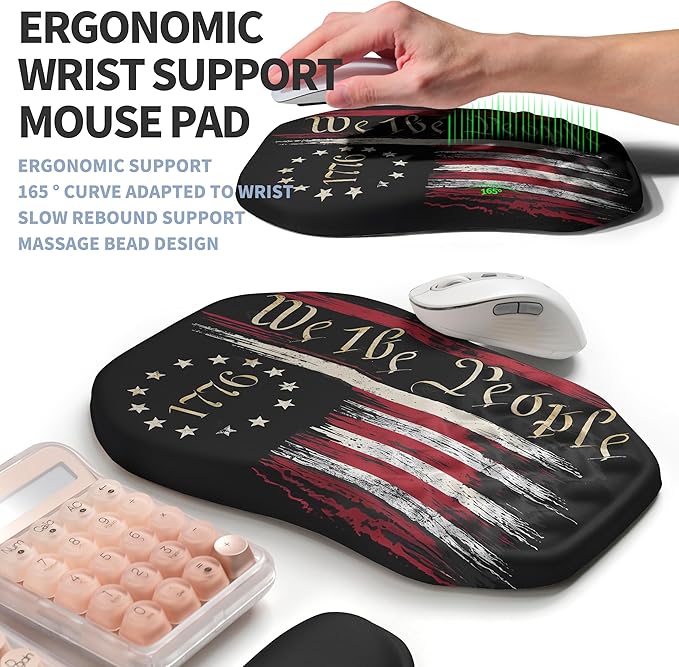 Gleamtide 2-in-1 Ergonomic Set, Wave Keyboard Wrist Rest and Massage Slope Mouse Pad Wrist Support, Rebound Memory Foam for Relieve Carpal Tunnel Syndrome and Wrist Pain (Flag)