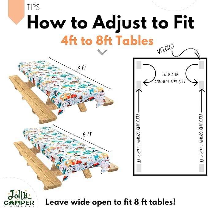 Extra Thick Camping Tablecloth with Clips & Storage Bag, Picnic Tablecloth, Fits 4ft to 8ft Picnic Tables, Polyester, Washable & Reusable, Spill & Stain Resistant, Waterproof,Picnic Table