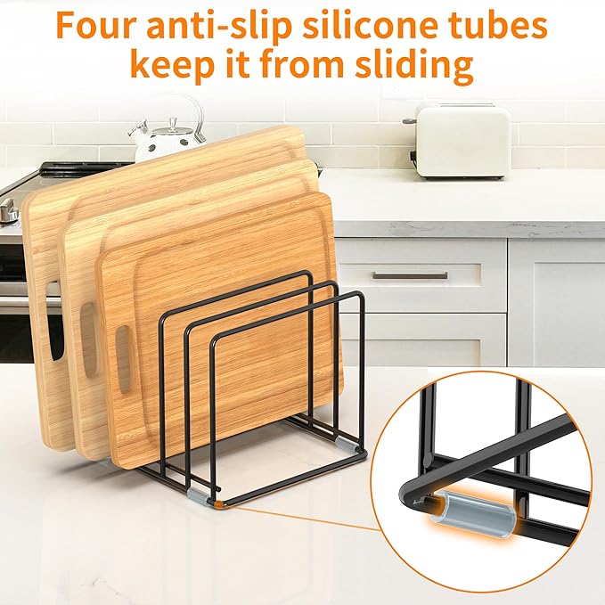 VAEKUCEAN Cutting Board Organizer, [2-Pack] Kitchen Cabinet Organizer, Divided Rack with 5 Slots for Baking Trays, Cutting Boards - Cookie sheet Organizer Inside Cabinet, Baking Sheets Holder (Large)