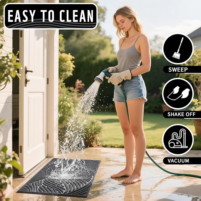 Yimobra Doormat Indoor Outdoor Entrance, Simple Stripes, All-Weather Waterproof & Non-Slip Mat for Front Door, Heavy Duty Polyester Welcome Mat for Garage, Patio-47x24, Dark Grey