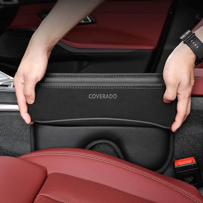 Coverado Universal Car Seat Gap Filler Organizer, Premium Suede Leather Car Seat Side Gap Filler, Seat Gap Storage Box for SUV Truck, Car Interior Accessories