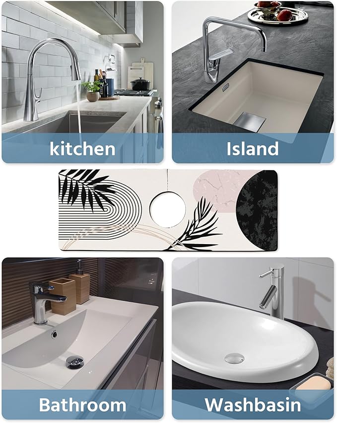 Patterned Sink Faucet Mat Kitchen Splash Guard Super Absorbent Drying Mat, Non-Slip Drain Pad for Kitchen Counter or Bathroom-15x5.5in