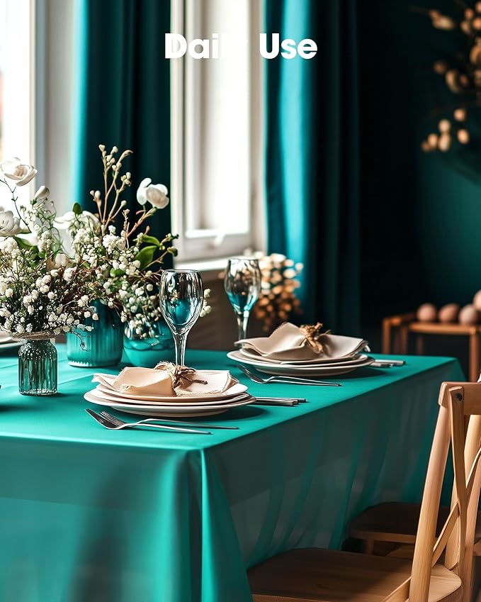 Pureegg Plastic Table Cloth Disposable 10 Pack, 54 x 108 Inch Table Cloths, Easter Party, Summer, Decorative Tablecloths, Rectangle, Turquoise Plastic Cover, Leakproof & Sturdy, Teal