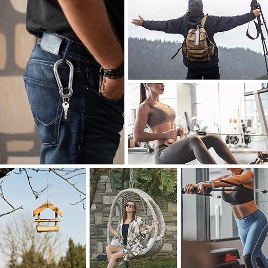 Large Carabiner Clip Hooks, 4pcs 6.2 inch Carabiners Heavy Duty, 304 Stainless Steel Spring Snap Hook Fits Camping Hanging Hiking Weight Lifting, Metal Clips for Rope or Chain