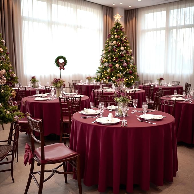 sancua 120 Inch Round Tablecloth, 8 Pack Burgundy - Circle Polyester Fabric Table Cloth for Chiristmas Party Reception Banquet Birthday, Washable Formal Table Cover (Fit 48-96 Inch Tables)