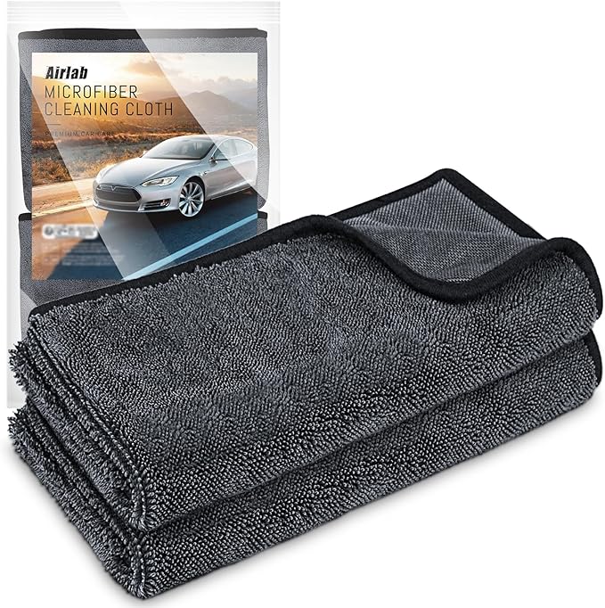 Airlab Microfiber Towels for Car Washing and Drying, Super Absorbent, Cleaning Cloth for Auto Detailing, Ultra Soft, Lint-Free, Streak-Free, 24 x 16 Inch, Pack of 2, Grey-Black, 600 GSM