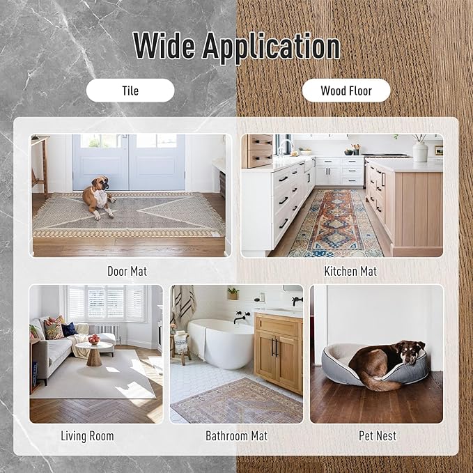 FuKuEn Rug-Gripper, Anti Slip Rug Grippers for Carpet, Upgraded Area Rug Pad Grippers Extra Sticky on Tile, Non-Slip Rug Pads Stopper for Hardwood Floor Washable Rug Tape Stickers 12x12cm 4 Pieces