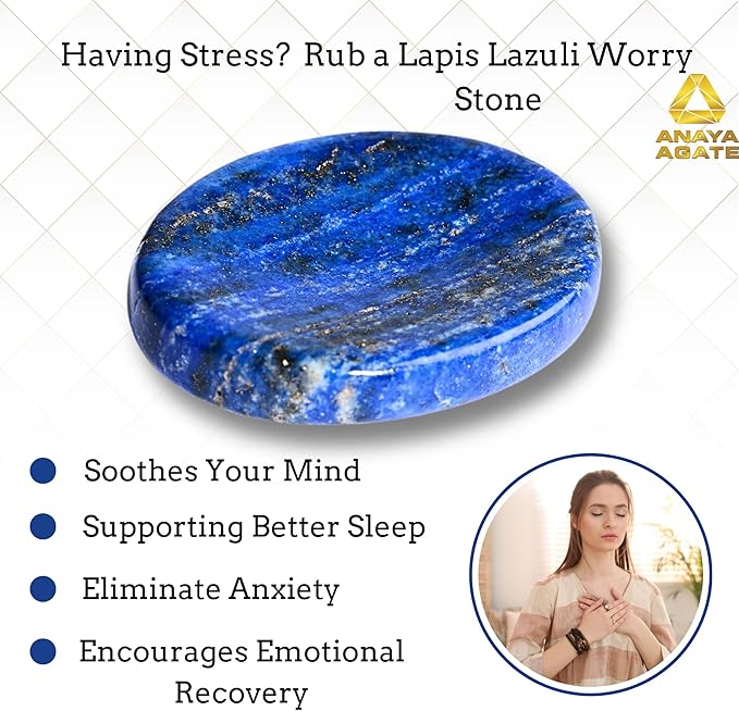 Lapis Lazuli Worry Stones – Crystal Thumb Worry Stone for Anguish, Stress – Relaxing and Soothing Balance Stones for Meditation, Stress Relief – Healing Stones and Crystals for Men and Women
