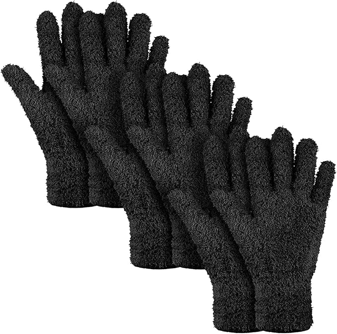Patelai 3 Pairs Microfiber Plant Dusting Gloves Leaf Cleaning Gloves for Indoor Plants, Blinds, Furniture, House (Small, Black)