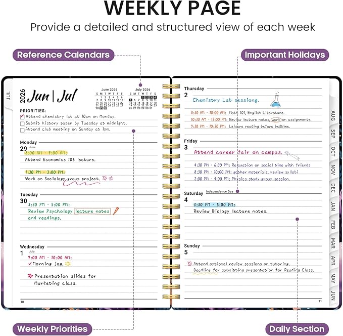 Planner 2026-2027, Academic Monthly and Weekly Calendar Planner for Women, July 2026 - June 2027, Hardcover Pretty Agenda Planner Book with Tabs, Spiral Daily Organizer for School Office Home Supplies, 6.3" x 8.5" - Coral Dream