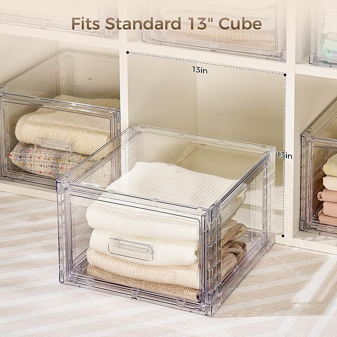 Vtopmart 3 Pack 18QT Clear Stackable Storage Drawers, Easily Assemble Closet Organizers, Plastic Storage Bins for Bathroom, Cabinet, Kitchen Pantry, Under Sink Organization (Medium)