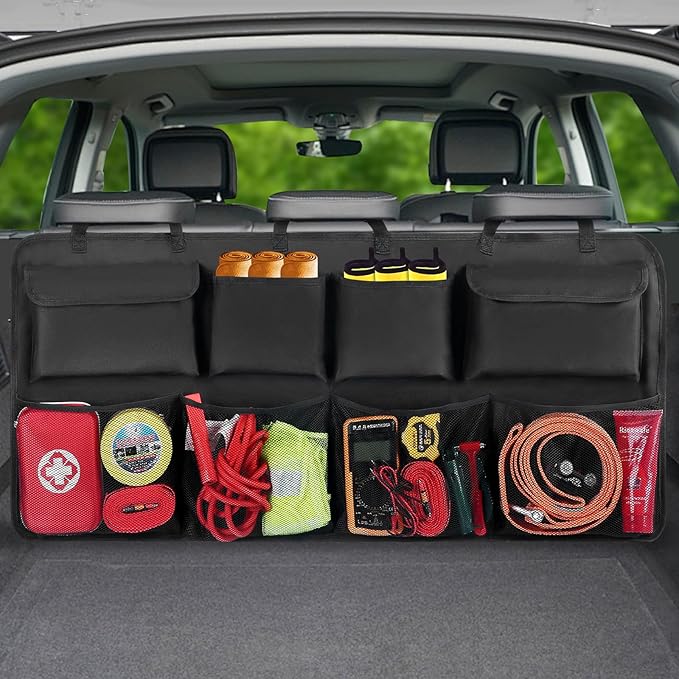 Car Trunk Organizer, Backseat Hanging Organizer with 8 Large Storage Bag Super Capacity -Trunk Organizer for SUV,Truck,Van -Your Space Saving Expert - Black