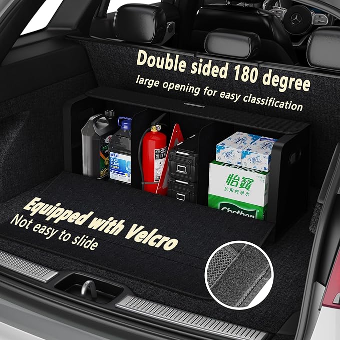 GMQ Car Trunk Organizer for SUV,Car Organizers and Storage with Collapsible Storage, Magnetic Lid Large Capacity for SUV, Truck, MPV (Carbon Black, XXL-29.5×13×12.5 IN)