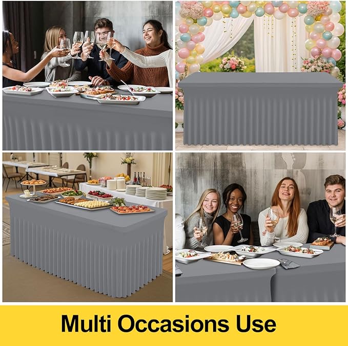 Smiry Spandex Tablecloth 2 Pack, Elastic Fitted Stretch Tablecloth for 4FT Rectangle Tables, Waterproof Washable Table Cover Skirt for Outdoor, Wedding, Banquet & Parties (Grey, 48Lx30Wx30H Inch)