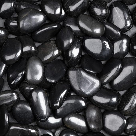 20lbs Natural River Rocks, High-Polished Pebbles for Plants Garden, 1-2 inch Decorative Stones, Ideal for Fish Tank, Vases, Crafting, Home Decor and Garden Landscaping Rocks,Black