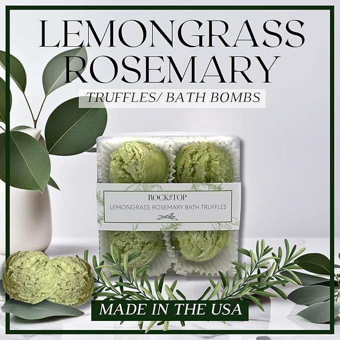 | 6 Lemongrass Rosemary Self Care Gifts for Women, Aromatherapy Epsom Salt Bath Soak, Lavender Soap, Bath Bombs, Bath Salts with Plant Based Loofa Dry Brushing Body Brush Gift