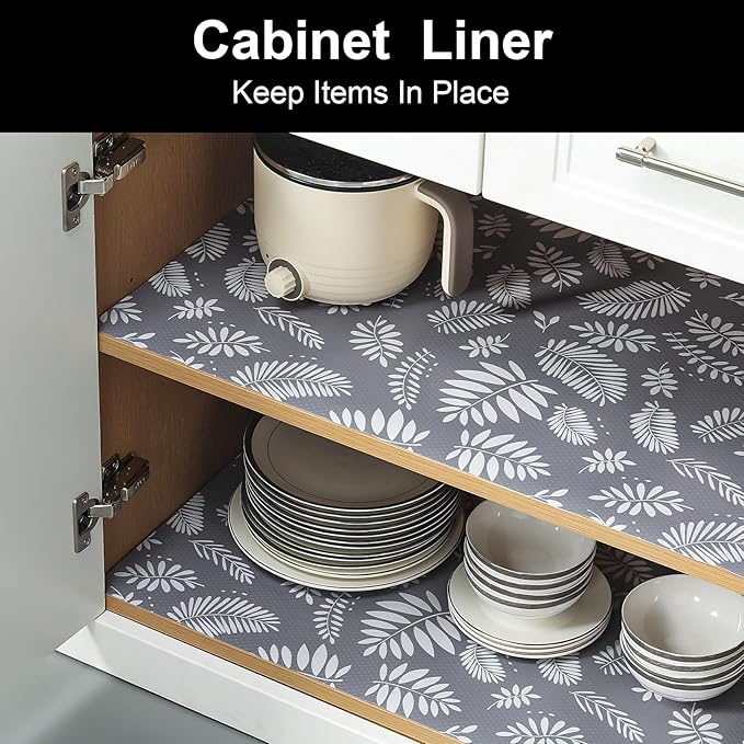 Cooyes Shelf Liners for Kitchen Cabinets Waterproof & Oil-Proof Kitchen Cupboard Mats Non-Slip Drawer Mats EVA Material Non Adhesive Fridge Liner for Shelves（17.5" W x 360" L）
