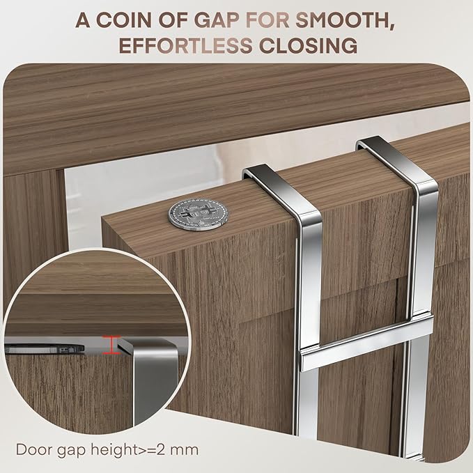 FYY 2 Packs Over The Door Hooks, Double Sided Door Hanger Hook - Heavy Duty No Drill Wall Hooks for Hanging Coats, Towels, Bags, Kitchen Closet Fits Most Doors Up to 1-7/8" Thickness (7.8" L, Silver)