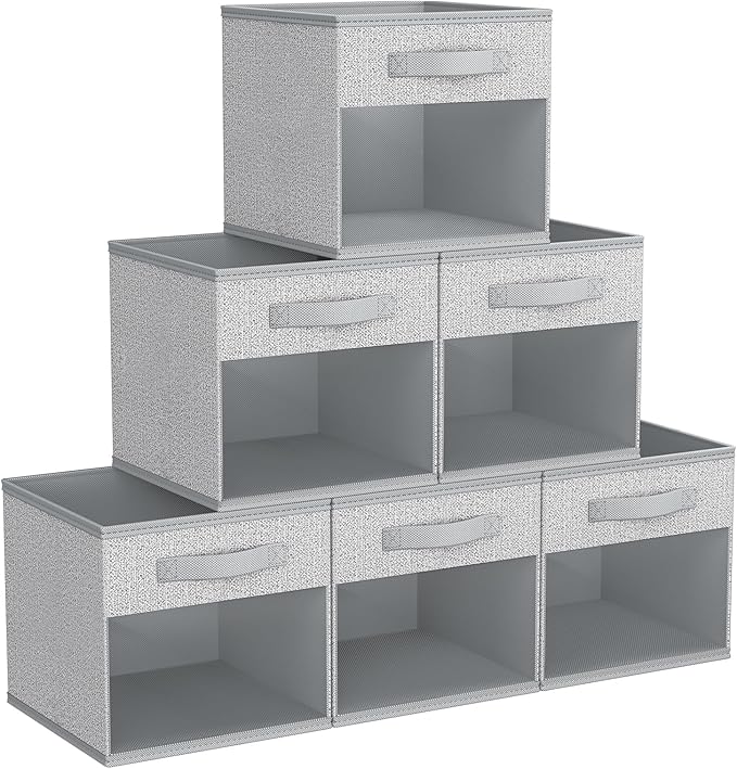 DIMJ Collapsible Storage Cubes, 6 Packs Cube Storage Bins with Window, Fabric Storage Baskets for Shelves, Closet Storage Boxes for Clothes, Toys, Books, 11 Inches Blended Sundries