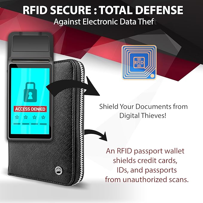 RFID Travel Wallet Passport Holder with Zipper - Organizer Bag for Travel Documents - Safety Essentials Cover for Men Women