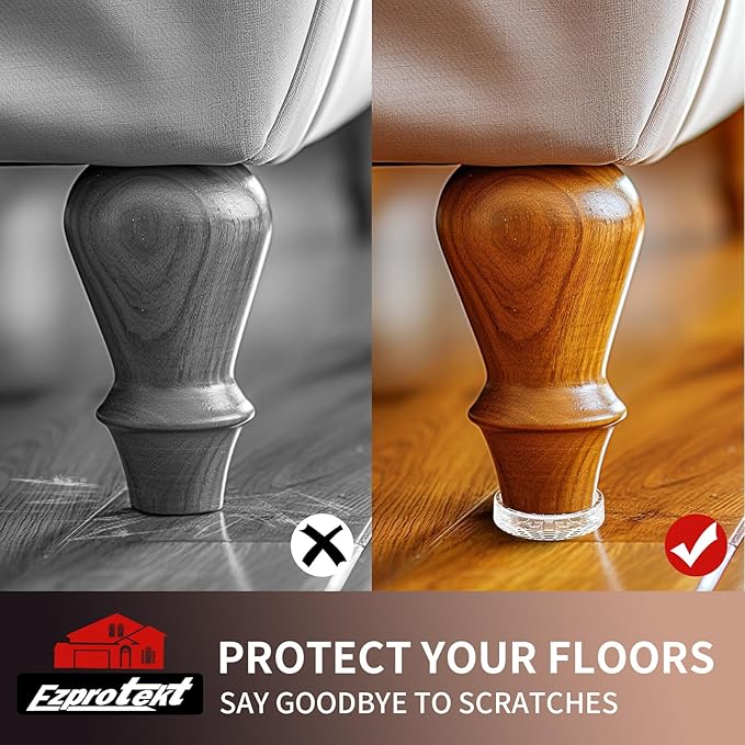 Ezprotekt Non Slip Furniture Pads, 16 Pcs 1.6" Anti Skid Rubber Caster Cups, Round Furniture Coasters for Hardwood Floors, Anti-Slip Furniture Grippers, Furniture Stoppers to Prevent Sliding (Clear)